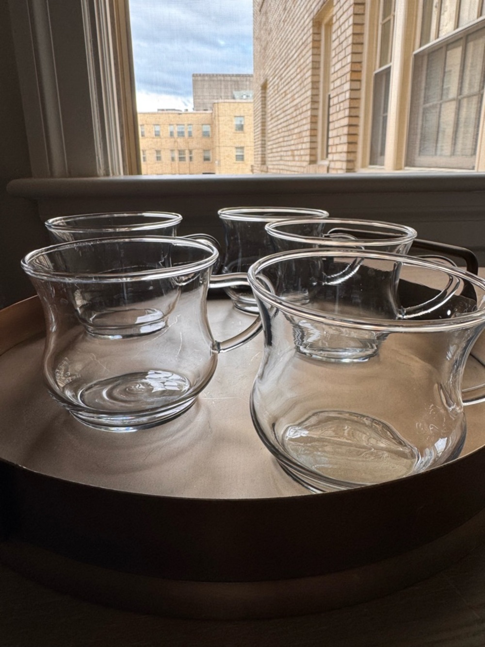 Set of 5 Clear Glass Punch or Tea Cups with Handles